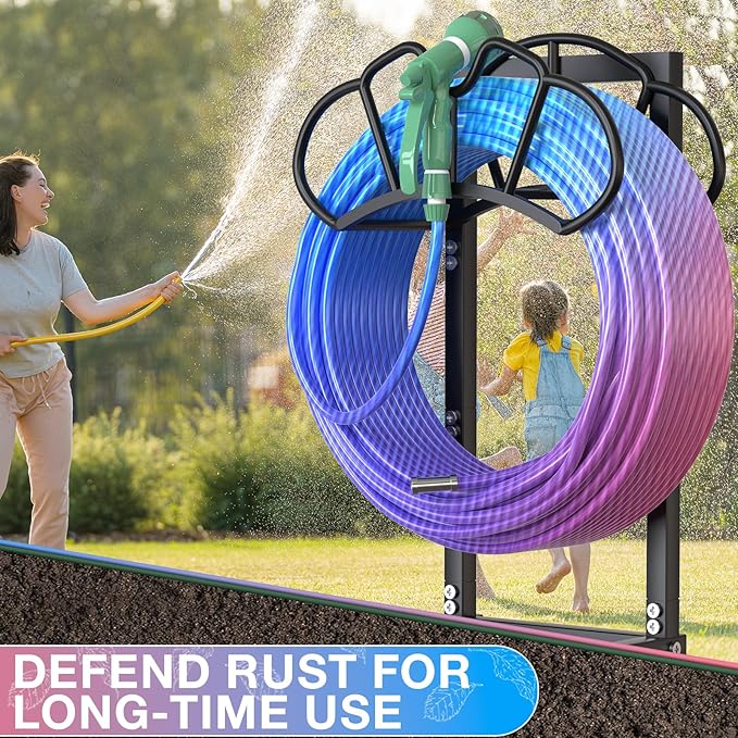 New Garden Hose Holder, Super Stable Water Hose Holders Stand Holds 160-Feet Hose, Rustproof Freestanding Hose Storage Hanger Rack for Outside Yard Lawn Farm, Black