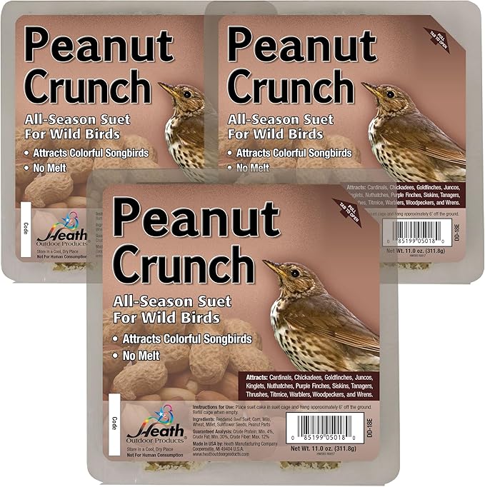 Heath Outdoor Products Peanut Crunch Suet Cakes Sample Pack, Contains 3 Suet Cakes, Try It, Your Birds Will Love it, for Woodpeckers, Cardinals, Siskins, Sparrows, Finchs & Many More Wild Bird Species