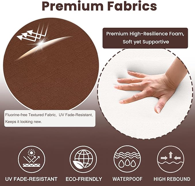 Battilo Chair Cushions for Dining Chairs with Ties, Indoor/Outdoor Kitchen Chair Pad with Non-Slip Backing, Dining Seat Cushion with Machine Washable Removable Cover, 16"x16"x2", Set of 2, Brown
