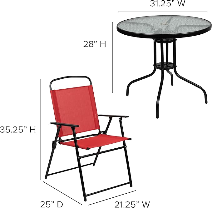 Flash Furniture Nantucket 6 Piece Red Patio Garden Set with Table, Umbrella and 4 Folding Chairs