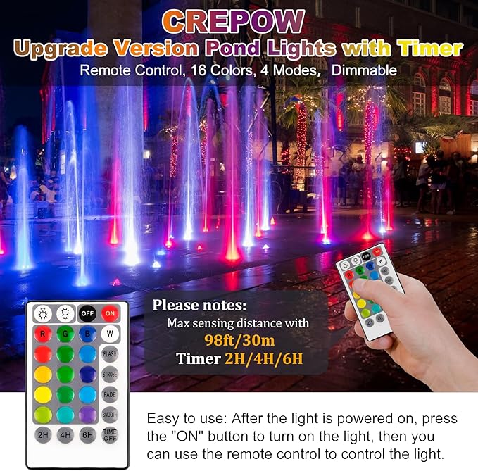 RGBW Pond Lights with Timer,18 LED Super Bright Underwater Submersible Fountain Lights,Remote Control IP68 Waterproof Color Changing Spotlights for Fish Aquarium Tank Garden Pool (Set of 5)