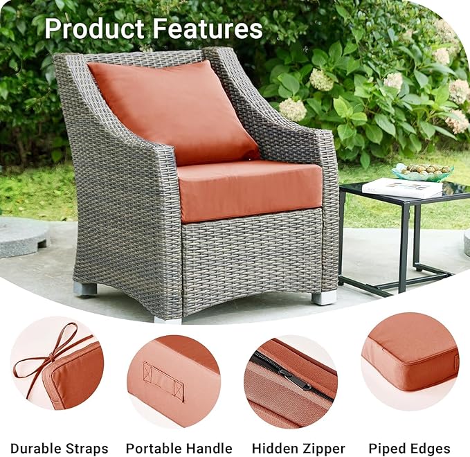 Outdoor Cushions for Patio Furniture,Outdoor Seat Cushion Set 24 x 24 x 5.75 Inch,Waterproof & Fade Resistant Outdoor Chair Cushions,Deep Patio Chair Cushion with Removable Cover,Spice