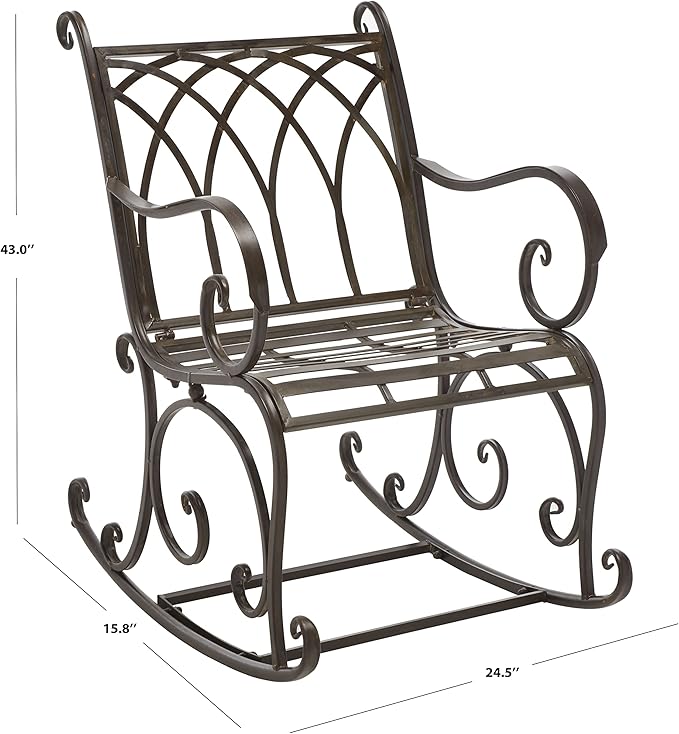 SAFAVIEH Outdoor Collection Medrano Victorian Rustic Brown Wrought Iron Rocking Chair