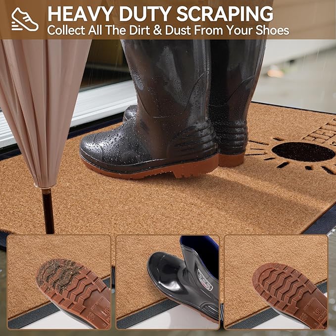 Dirt Trapping Outdoor Welcome Mats, 31x47 Durable Non-Slip Door Mat Outside Entrance, Low Profile Easy Clean Doormat for Patio Porch Front Indoor Entryway, Brown