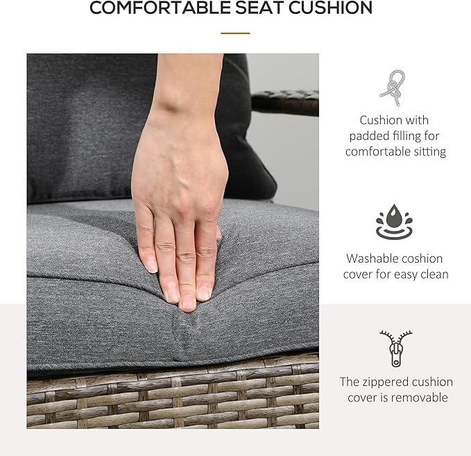 Outsunny Patio Wicker Adirondack Chair, Outdoor All-Weather Rattan Fire Pit Chair w/Soft Cushions, Tall Curved Backrest and Comfortable Armrests for Deck or Garden, Mixed Tan/Dark Gray