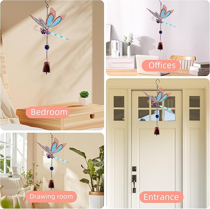Dragonfly Wind Chimes, Garden Glass Bell Glow Wind Chimes for Home, Party, Festival Decor, Garden Decoration Indoor/Outdoor,Lifelike Dragonfly Deep Tone Style