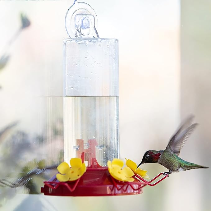 Perky-Pet 217 Window Mount Plastic Hummingbird Feeder with Perches - 8 oz Outdoor Garden Décor Hummingbird Feeder (Pack of 2)