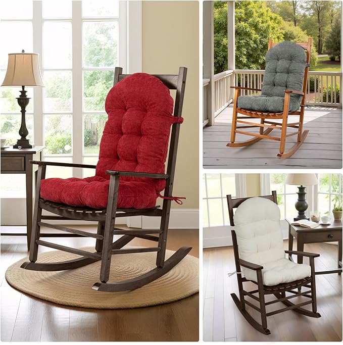 Rocking Chair Cushions Set - Non-Slip Adirondack Chair Cushions with Ties Indoor/Outdoor Rocking Chair Pad for Living Room, Bedroom, Balcony, Office