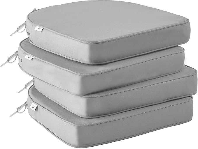 Outdoor Chair Cushions Set of 4 -Waterproof Outdoor Seat Cushions for Patio Furniture, Patio Chair Cushion with Handle and Ties, Round Out Door Chair Pads,17" x 16" x 2", Grey