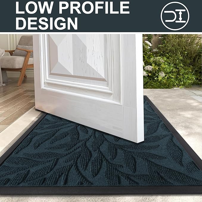 Smiry Front Door Mat Indoor Outdoor Entrance, Heavy Duty Natural Rubber, Trap Dirt and Moisture, Non-Slip Doormats, Low Profile, Easy Clean Patio Porch Entryway Mat, 29.5x17, Lake Blue