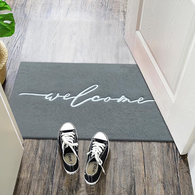 AAZZKANG Gray Doormat Outdoor Entrance Front Door Welcome Mat Large 24x36 with Non Slip Rubber Backing,Easy to Clean Indoor Mats for Entryway,Doorway