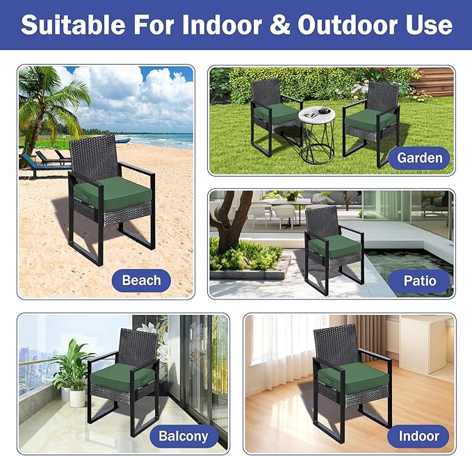 Patio Chair Cushions, 19" x 19" x 3" Outdoor Chair Cushions Set of 4, Waterproof Outdoor Cushions for Patio Furniture, Outdoors Seat Cushions Set of 4 with Handle and Ties, Forest Green