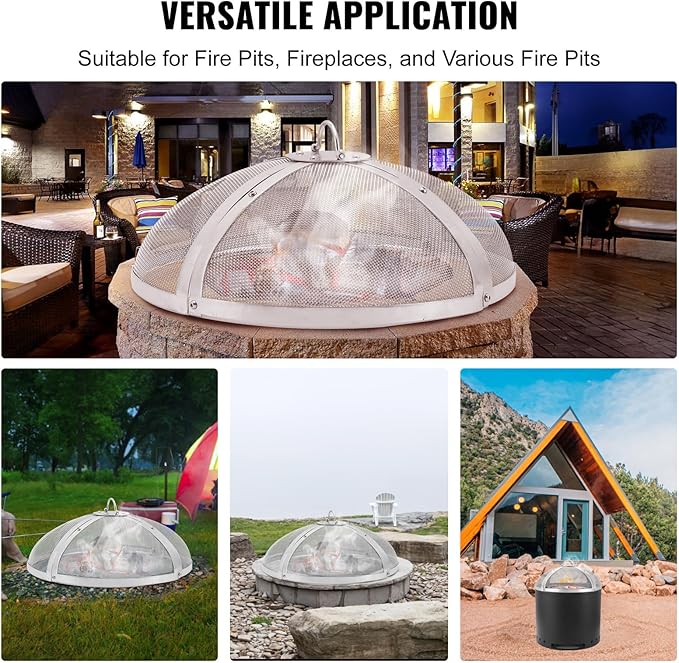 VEVOR Fire Pit Spark Screen Round 20", Reinforced Heavy Duty Steel Metal Cover, Outdoor Firepit Lid, Compatible with The Solo Stove Bonfire Ring Handle for Outdoor Patio Fire Pits Backyard
