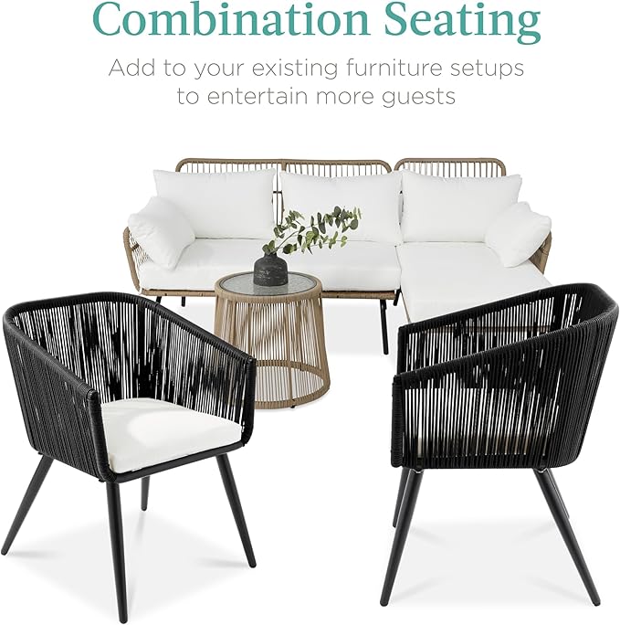 Best Choice Products Set of 2 Patio Dining Chairs, Outdoor Seating for Backyard, Poolside, Balcony w/Woven Wicker Design, 250lb Weight Capacity - Black/Ivory