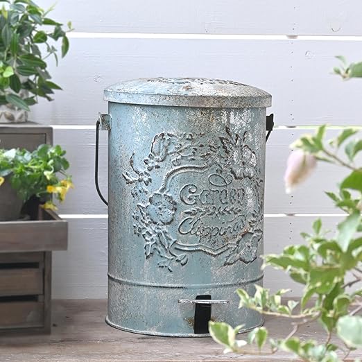 Z&Z ornamentorum Outdoor Small Trash Can with Lid Dog Poop Trash Can Outside for Kitchen Park Garden and Pedal Round Touchless Garbage with Flower and Bird Patterns