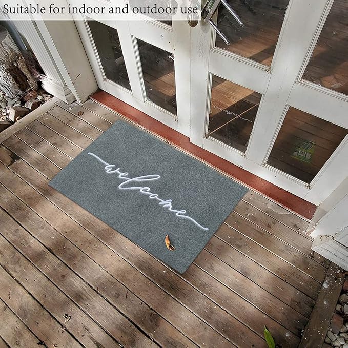 AAZZKANG Gray Doormat Outdoor Entrance Front Door Welcome Mat Large 24x36 with Non Slip Rubber Backing,Easy to Clean Indoor Mats for Entryway,Doorway