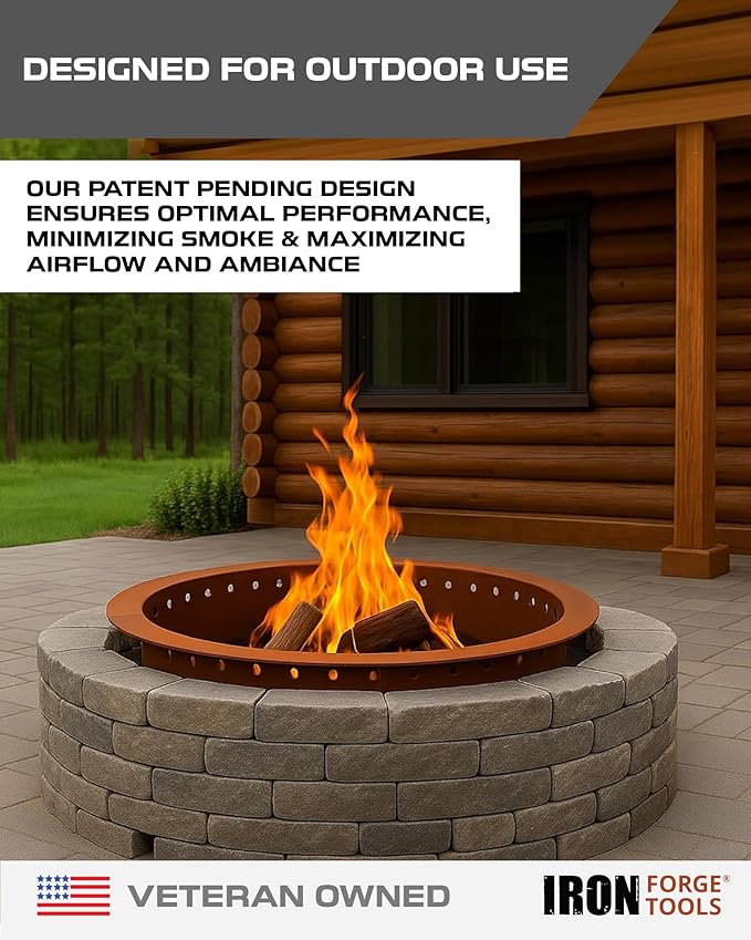 Heavy Duty Metal Smokeless Permanent Fire Pit Ring 30 inch Outer/24 inch Round Fire Pit Insert Liner for Outdoor, Firepits for Outside Corten Steel (30x24x10), Patent Pending