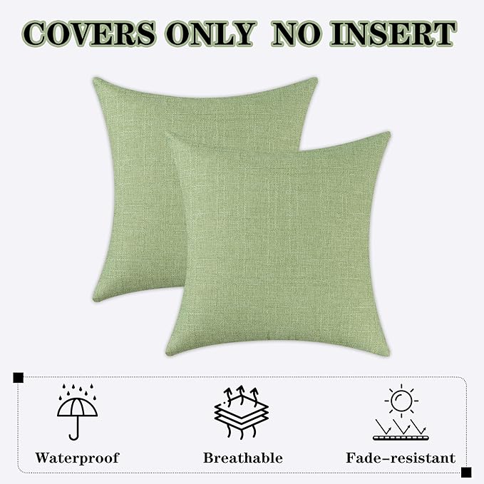 Kevin Textile Pack of 2 Outdoor Waterproof Pillow Covers Spring Decorative Farmhouse Throw Pillow Covers Checkered Couch Pillow Covers Spring for Patio Tent Bed Sofa Living Room 20x20 Inch Sage Green