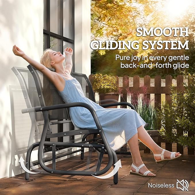 Outsunny 3-Person Patio Glider Bench, Outdoor Porch Glider Swing with 3 Seats, Breathable Mesh Fabric, Metal Frame, Black