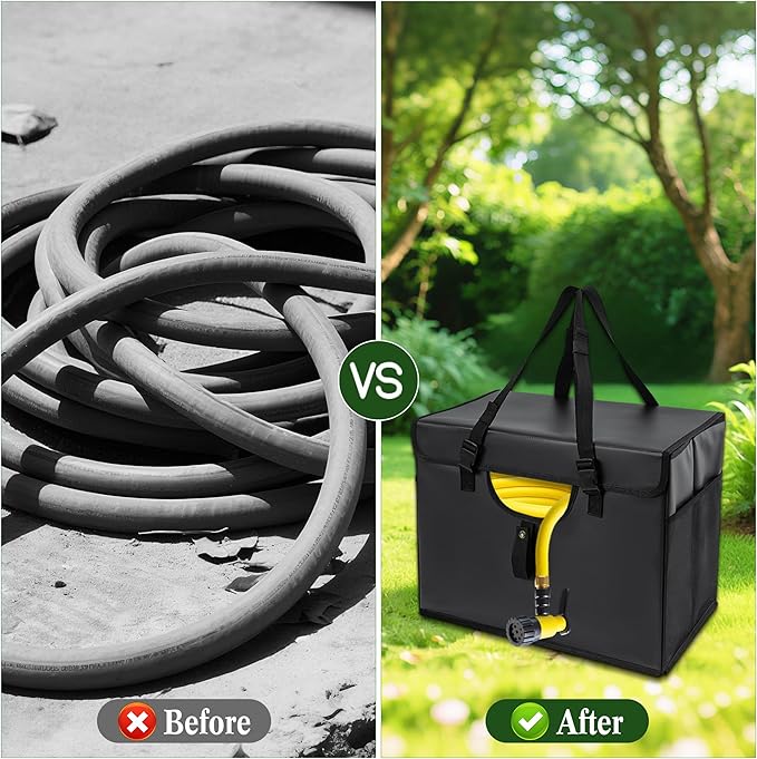 Expandable Garden Hose Holder, Water Hose Organizer, Heavy Duty Self Draining Hose Storage Container, Outdoor Sprinkler Storage Bag for Garden Tools