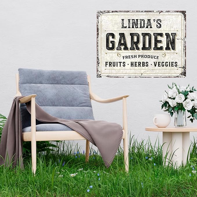 Custom Garden Fresh Produce Sign, Personalized Rustic Name for Backyard, Farm and Décor Sign, 18x24 Inches, Rust Free .063 Aluminum, Fade Resistant, Made in USA by Sigo Signs
