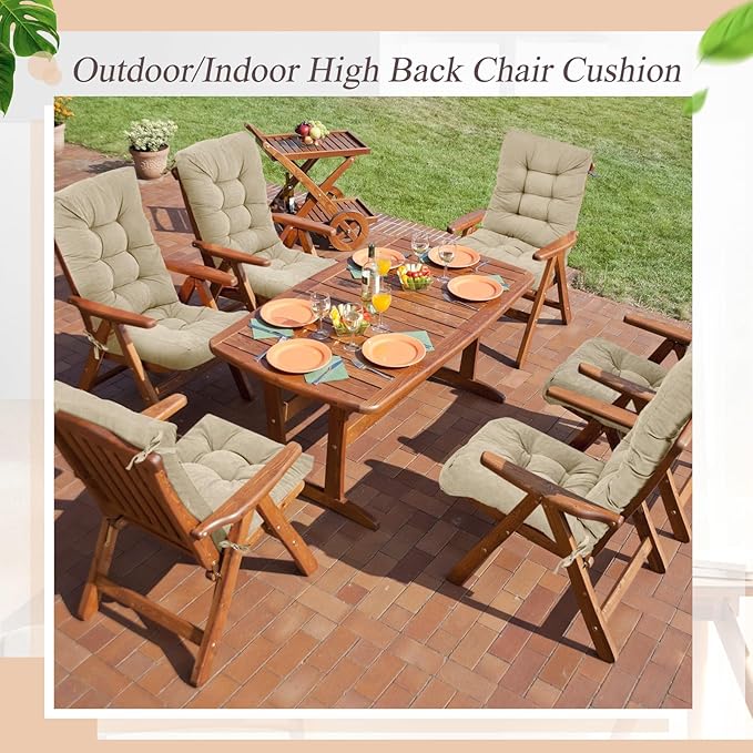 Juexica 4 Sets Outdoor Patio Chair Cushions Seat High Back Tufted Pillow Replacement Rocking Chair Cushions Pads for Patio Summer Seasonal Indoor Home Office(Beige)