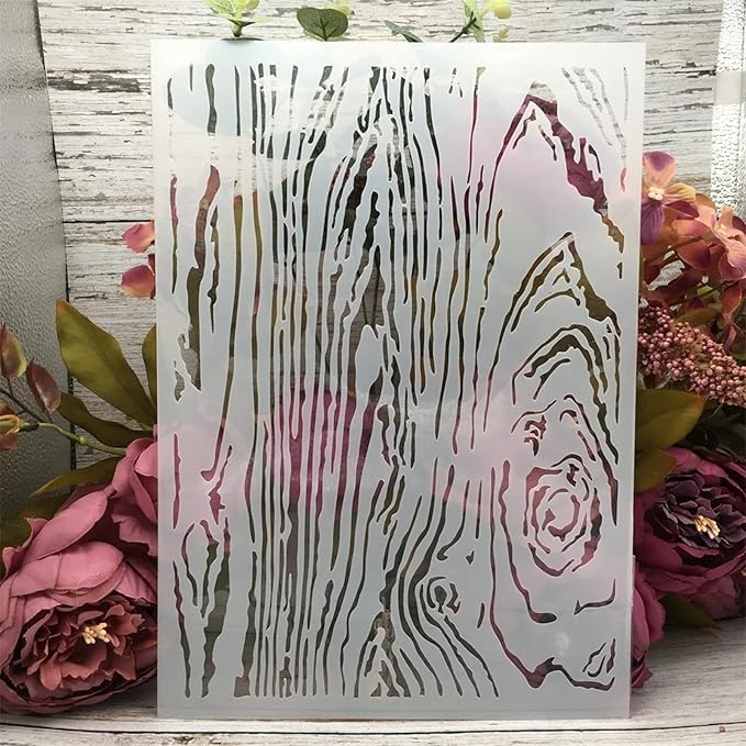 TIAMECH A4 Reusable Wooden Texture Stencil for Painting - Wood Grain Layering Template, DIY Wall Art, Furniture, Scrapbook & Crafts (8.3x11.7inch)