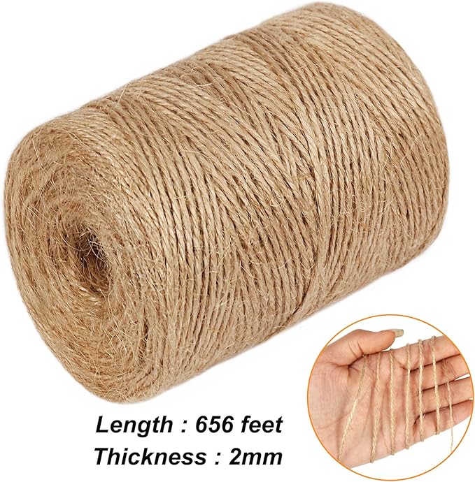 Vivifying Natural Jute Twine, 656 Feet 2mm Thick Brown Twine String for Garden, Crafts, Gifts Wrapping, Packing