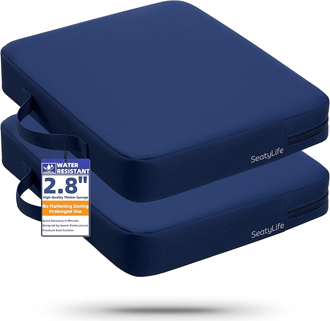 2-Pack Stadium Seat Cushions for Bleachers – Waterproof 2.8" Extra Thick Bleacher Seat Cushion, Portable Bleacher Cushions for Adults, Lightweight Bleacher Pads, Suitable for Outdoor Use (Dark Blue)