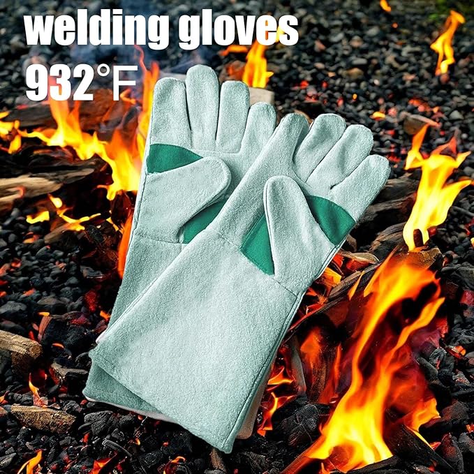 Welding Gloves 16 Inches,Heat Resistant Oven Mitts, 932℉ - Fireproof Leather Work Gloves for bbq/Grill, Baking,Furnace,Stove,Pot Holder,Fireplace, Animal Handling, welding accessories.