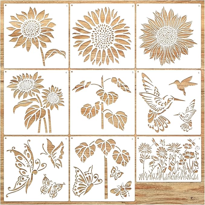 Large Sunflower Stencil Fence Stencils for Outdoors Reusable Floral Templates Large Flower Stencils for Painting on Wood Fence Garden Wall Mural DIY Crafts Canvas Fabric Furniture(sunflower9)