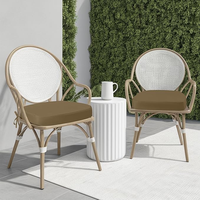 idee-home Outdoor Chair Cushions Set of 4, 17" x 17" x 3" Thick D-Shaped Patio Furniture Outdoor Seat Cushions Waterproof with Ties, Dining Pads
