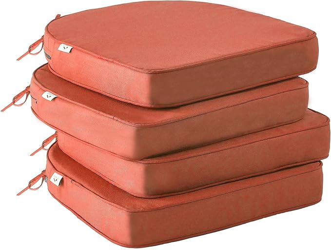 Outdoor Chair Cushions Set of 4 -Waterproof Outdoor Seat Cushions for Patio Furniture, Patio Chair Cushion with Handle and Ties, Round Out Door Chair Pads,18.5" x 16" x 3", Spice