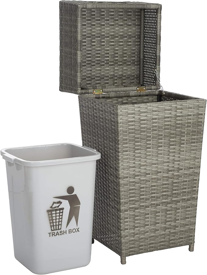 Safavieh Outdoor Collection Mazeli Grey Wicker Trash Bin