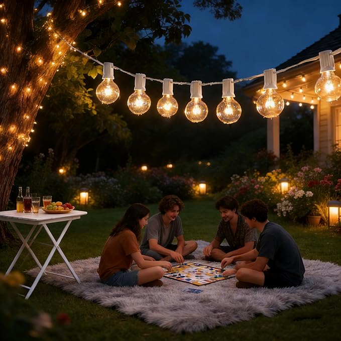 Abeja 25FT Outdoor White String Lights, G40 Globe Patio Lights with 27 Clear G40 Bulbs, Waterproof Hanging Outdoor Light for Backyard Porch Balcony Party Decor - White Wire