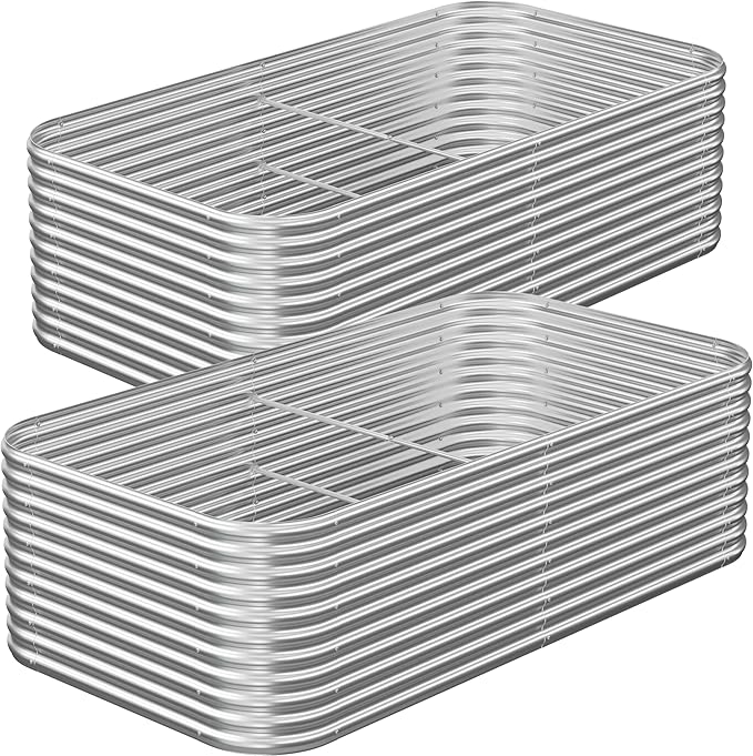 2 Pack Tall 8x4x1.5FT Raised Beds for Gardening, Corrugated Galvanized Steel Raised Garden Bed, Outdoor Metal Above Ground Garden Bed for Vegetables and Flowers
