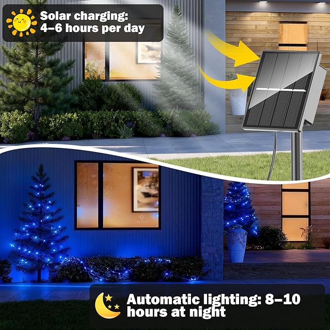SOLARBABY 4 Pack Solar Christmas Lights Outdoor,Total 146Ft 400 LED Solar String Lights Outdoor with 8 Modes,Waterproof Blue Fairy Light for Outside Garden Patio Yard Xmas Tree Christmas Decoration