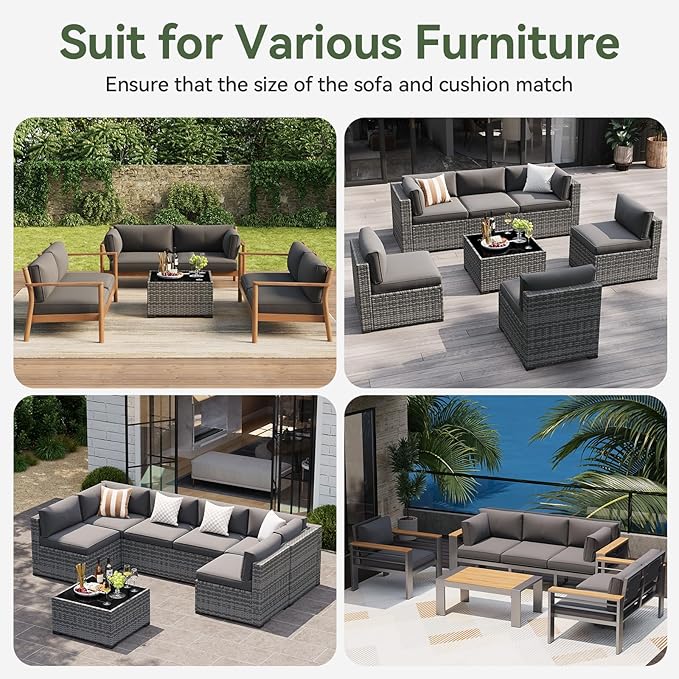 Aoxun Replacement Cushions for Outdoor Furniture, 14-Piece Outdoor Cushions for Patio Furniture, Deep Seat, Waterproof & Fade Resistant Couch Cushion for 6-Seat Patio Conversation Sets, Grey