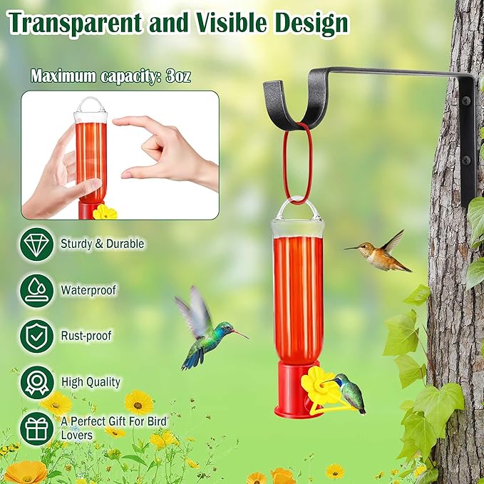 Window Hummingbird Feeder Hanging - 2 Pack Hummingbird Feeders with Window Mount Metal Hook, Easy to Clean and Refill - Small Plastic Hummingbird Feeder for Outdoors Garden Decor