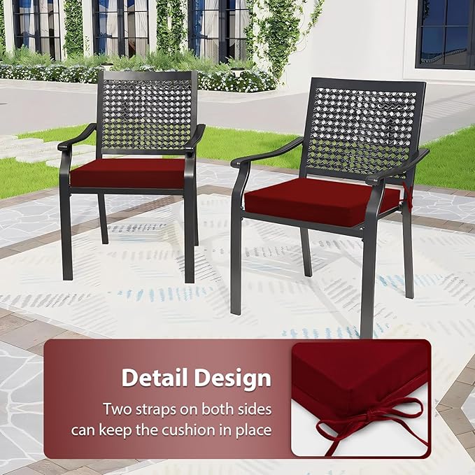 Outdoor Chair Cushions Set of 6, 18.5 x 16 Inch Patio Chair Cushions for Outdoor Furniture, Water Resistant Cushions with Non-Slip Ties(Dark Red)