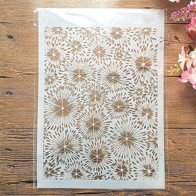 TIAMECH A4 Reusable Firework Stencil for Painting - Flowers Layering Template, DIY Wall Art, Wood Furniture, Scrapbook & Crafts (8.3x11.7inch)