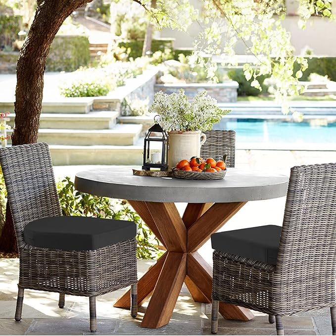 idee-home Outdoor Chair Cushions Set of 2, Thick 19" x 19" x 2" Outdoor Seat Cushions Patio Furniture Waterproof with Ties, Dining Pads