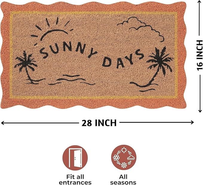 Folkulture Welcome Matt Outdoor | 16 x 28 Scalloped Door Mats for Front Door Mat Outside Entrance | Eco Friendly | Welcome-Mats Cute | Coir Door Mats | Outdoor Decor for Home | Durable & Anti Slip