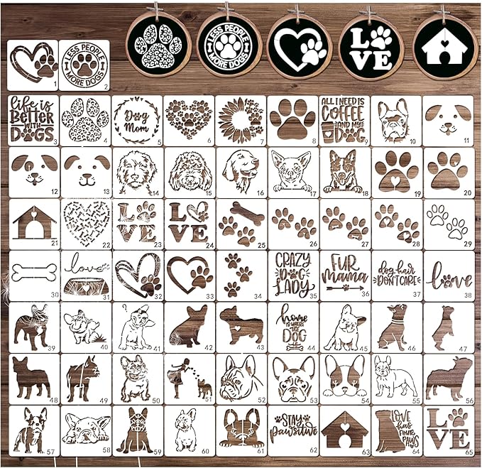 Small Stencils for Painting on Wood Burning Reusable, 3 Inch Reusable Stencil for Craft Ornament Paint Template Stencils for Wall Card Rock Wood Signs Coasters Canvas Home Decor (Dog)