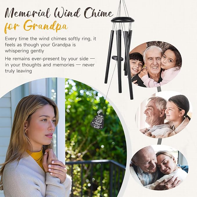 Memorial Gifts for Loss of Grandpa, 25''Memorial Wind Chimes of Sympathy Gifts for Loss of Grandpa,Condolence/Bereavement/Remembrance Gift,Windchimes in Memory,Funeral Decor for Garden Outside,Black