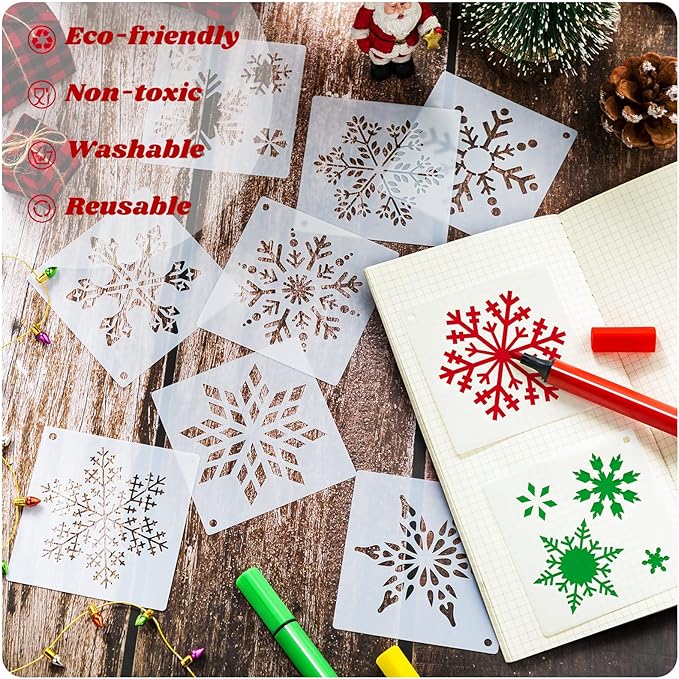 Marspark 66 Pcs Spring Easter Small Stencils for Crafts Reusable 3 Inch Stencils for Painting on Wood DIY Craft Paint Template for Wall Home Decor Card Rock Canvas Drawing Holiday (Snowflake)