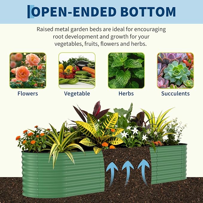 Garvee 2 Pack Galvanized Raised Garden Beds - 8x4x2ft Planter Box for Vegetables, Flowers, Rust-Resistant Garden Box, Easy Assembly Raised Beds, Durable Planters for Outdoor Plants, Green