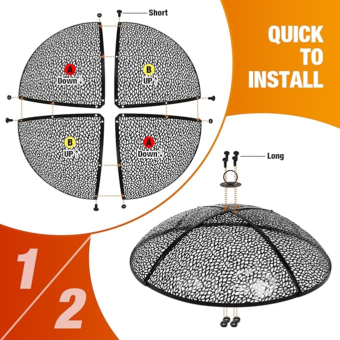 REDCAMP 30Inch Fire Pit Spark Screen, Collapsible Fire Pit Screen Round with Handle, Heavy Duty Iron Fire Pit Cover Mesh Round Replacement Firepit Screens Easy Opening for Outdoor Patio Backyard