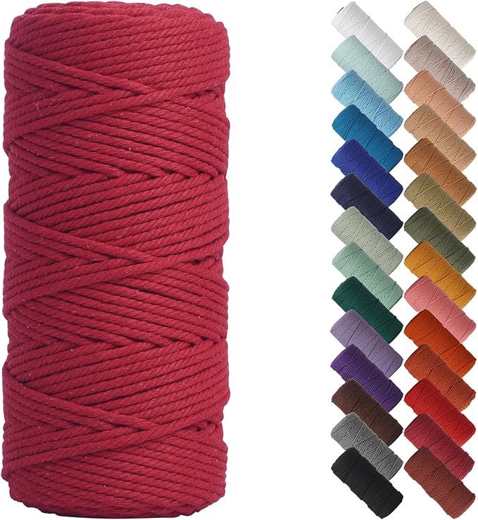 NOANTA Red Macrame Cord 3mm x 109yards, Colored Macrame Rope, Cotton Rope Macrame Yarn, Colorful Cotton Craft Cord for Wall Hanging, Plant Hangers, Crafts, Knitting
