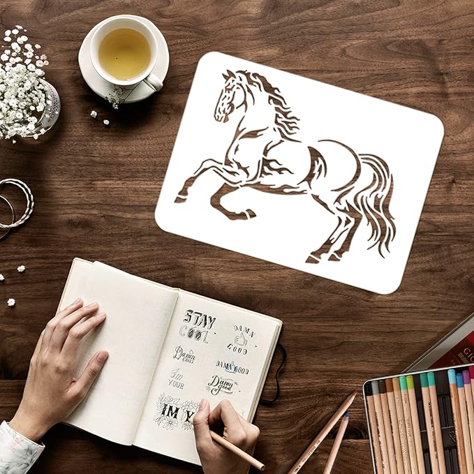 FINGERINSPIRE Horse Stencil 11.7x8.3 inch Horse Drawing Painting Stencils Plastic Horses Stencils Rectangle Reusable Running Horses DIY Home Decor Stencil for Painting on Wood Floor Wall Window